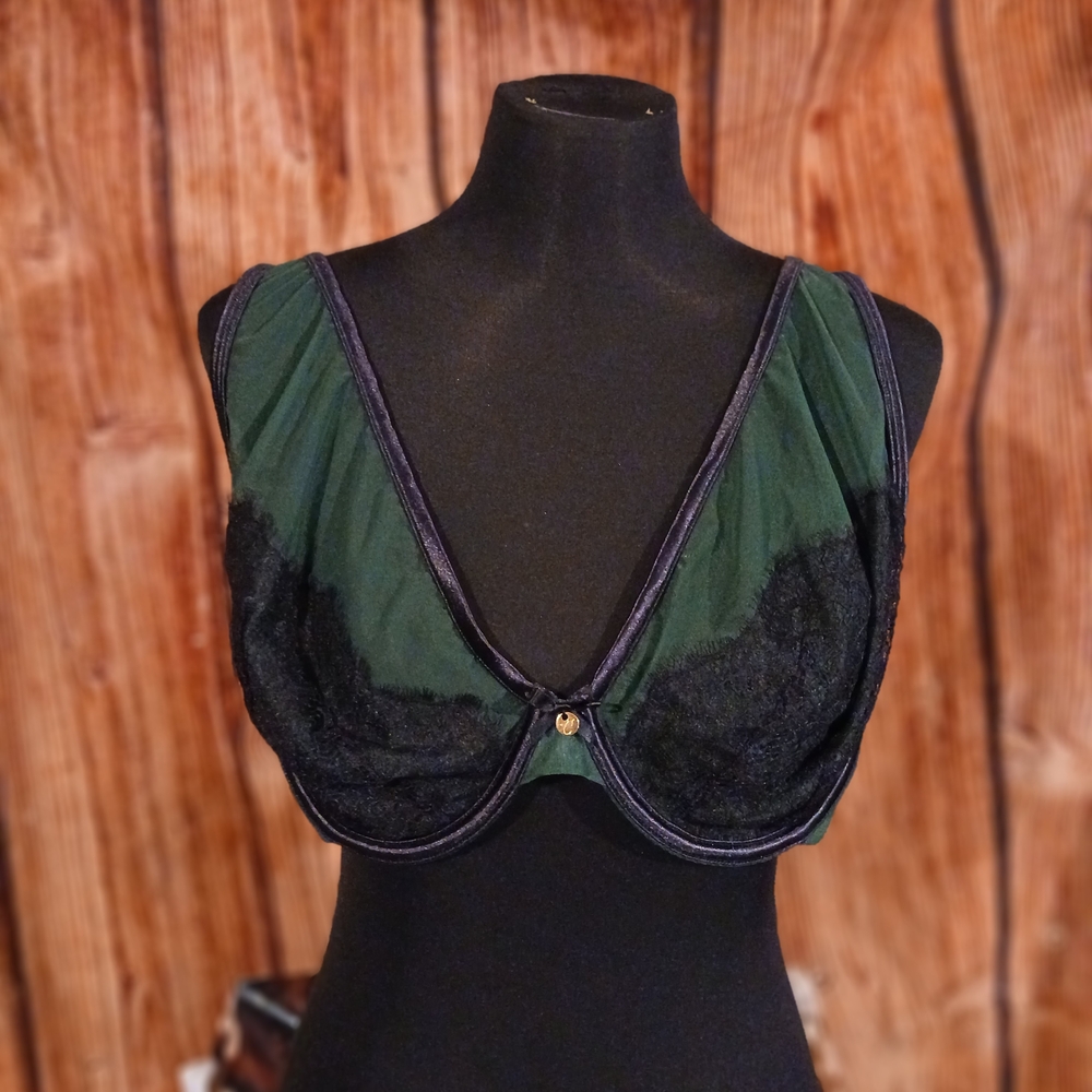 Cacique Black and Green Lace Bra